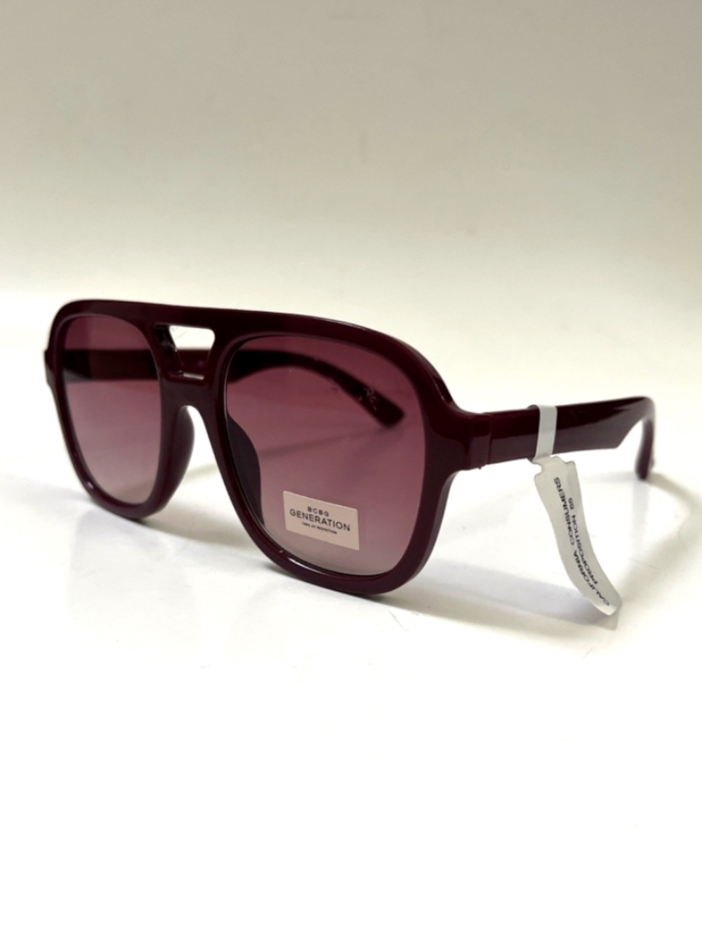 New BCBGeneration Double Bridge Aviator Sunglasses Burgundy Red Acetate BG1061